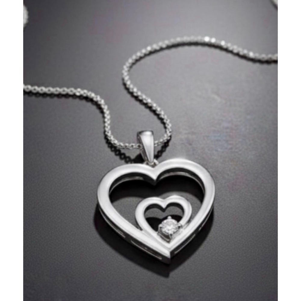 Natural Diamond Heart Necklace Sterling Silver 925 NWTS - Picture 1 of 3
